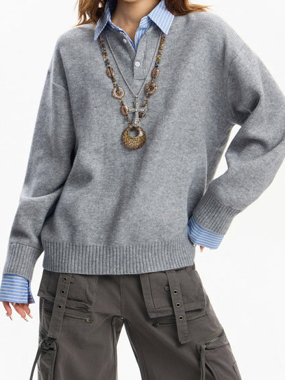 Faux layered knit top TK0399