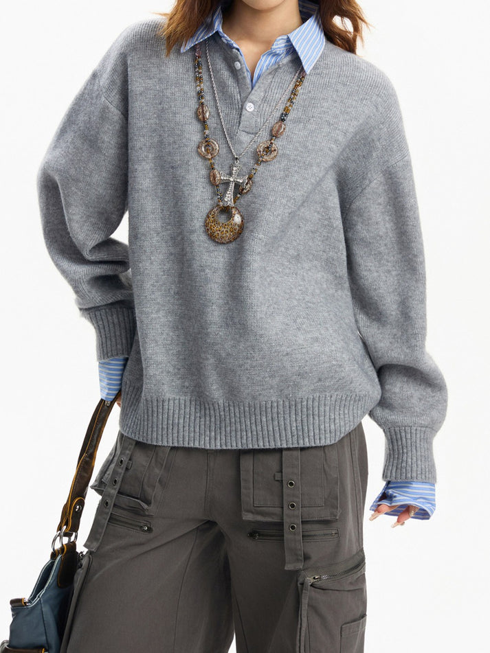 Faux layered knit top TK0399