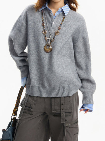 Faux layered knit top TK0399