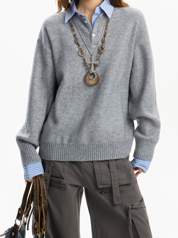 Faux layered knit top TK0399