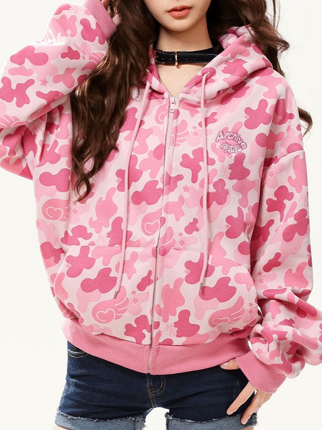 Pink camouflage zip-up hoodie TK0401