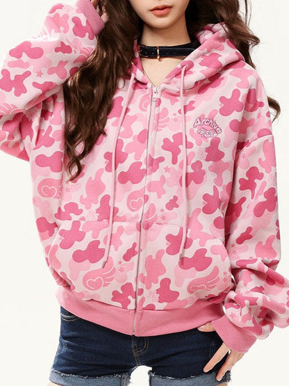 Pink camouflage zip-up hoodie TK0401