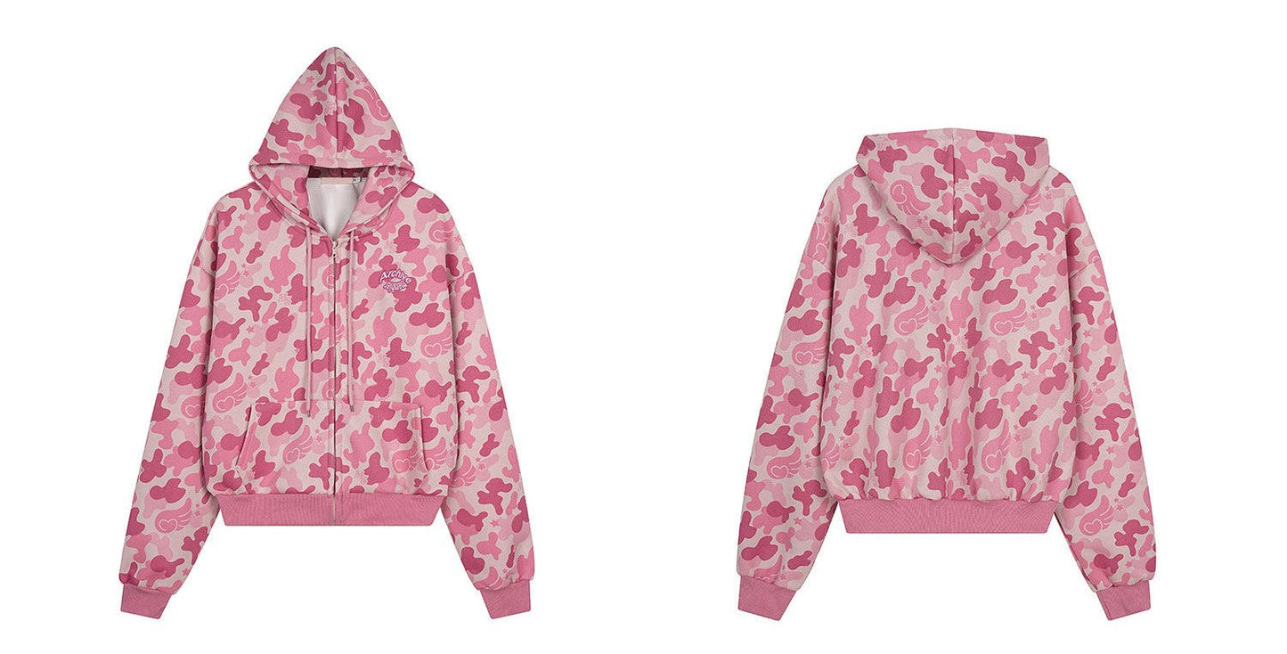 Pink camouflage zip-up hoodie TK0401