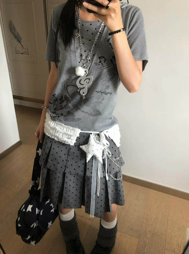 Gray polka dot pleated skirt TK0403