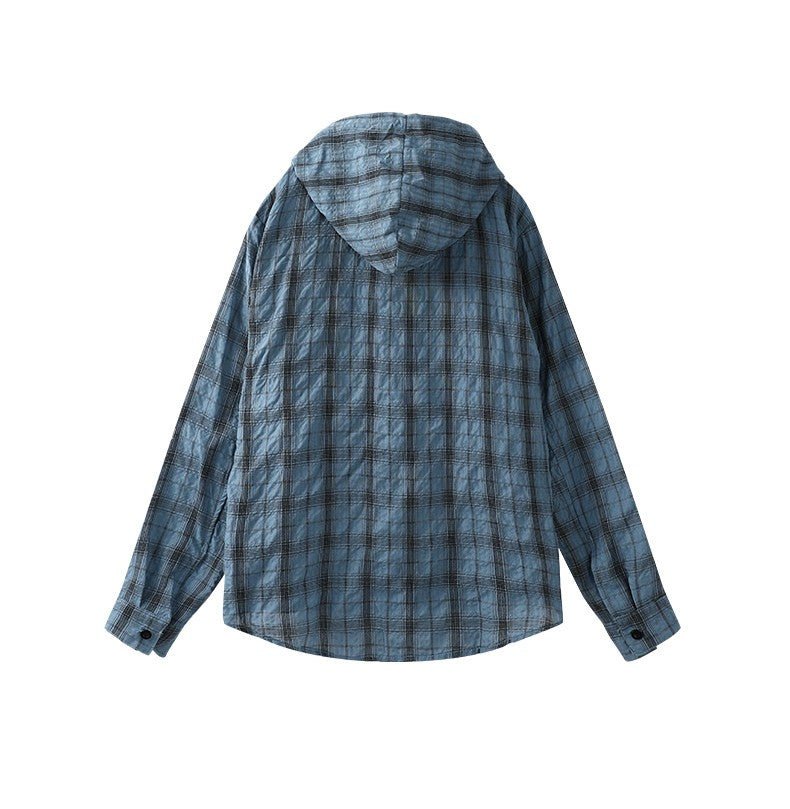 UV-cut check hooded shirt TK0409