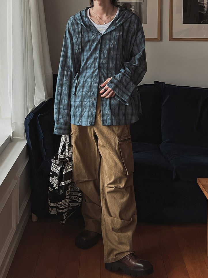 UV-cut check hooded shirt TK0409