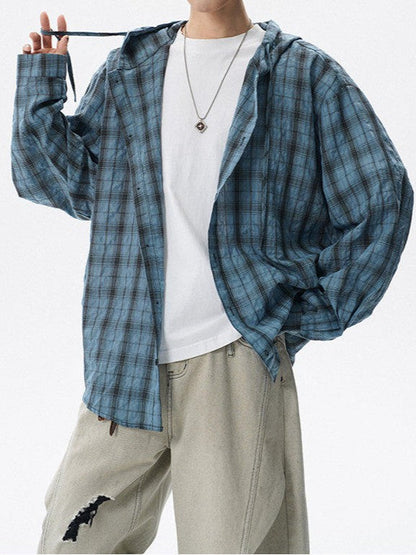 UV-cut check hooded shirt TK0409