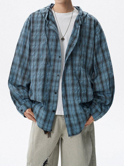 UV-cut check hooded shirt TK0409