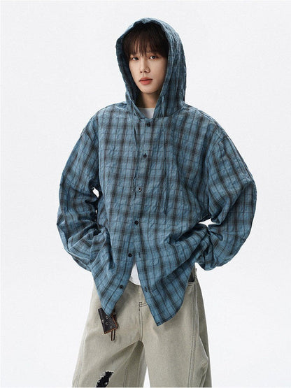 UV-cut check hooded shirt TK0409
