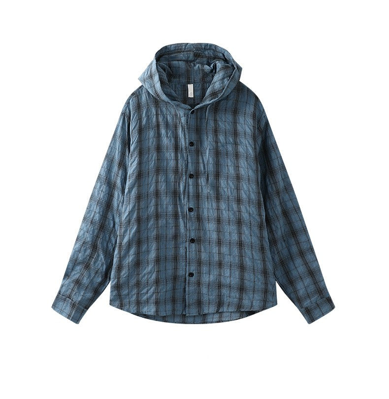 UV-cut check hooded shirt TK0409