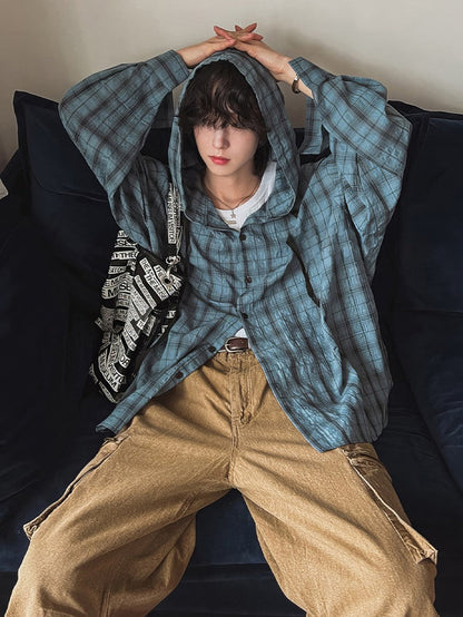 UV-cut check hooded shirt TK0409