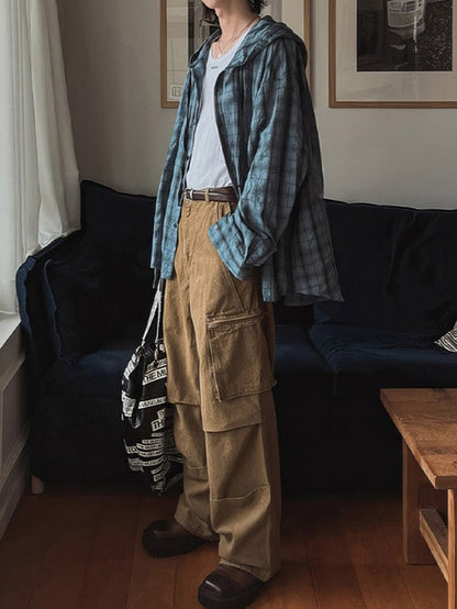 UV-cut check hooded shirt TK0409