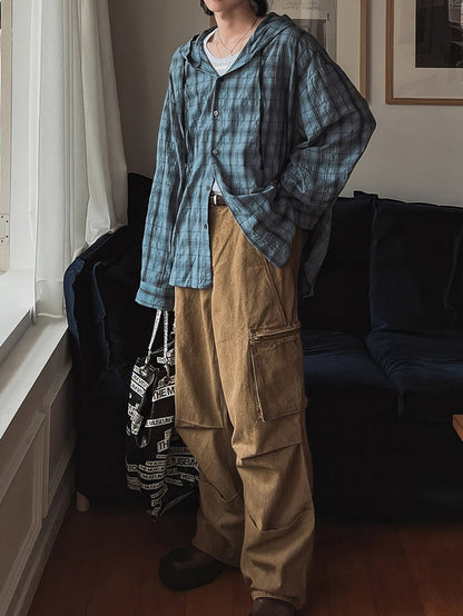 UV-cut check hooded shirt TK0409