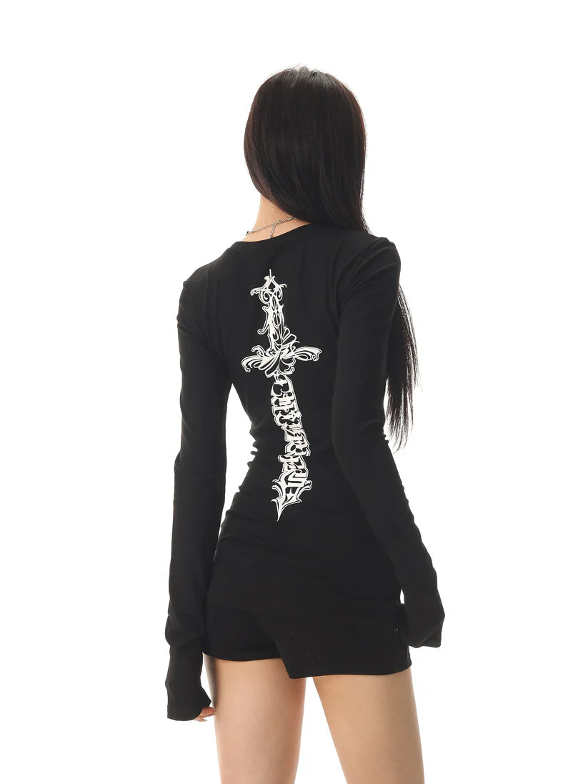 2-Way Logo Print Long Sleeve Tee TK0416