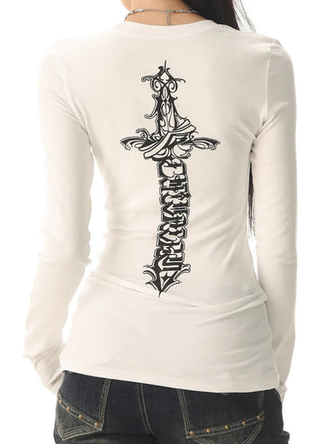 2-Way Logo Print Long Sleeve Tee TK0416