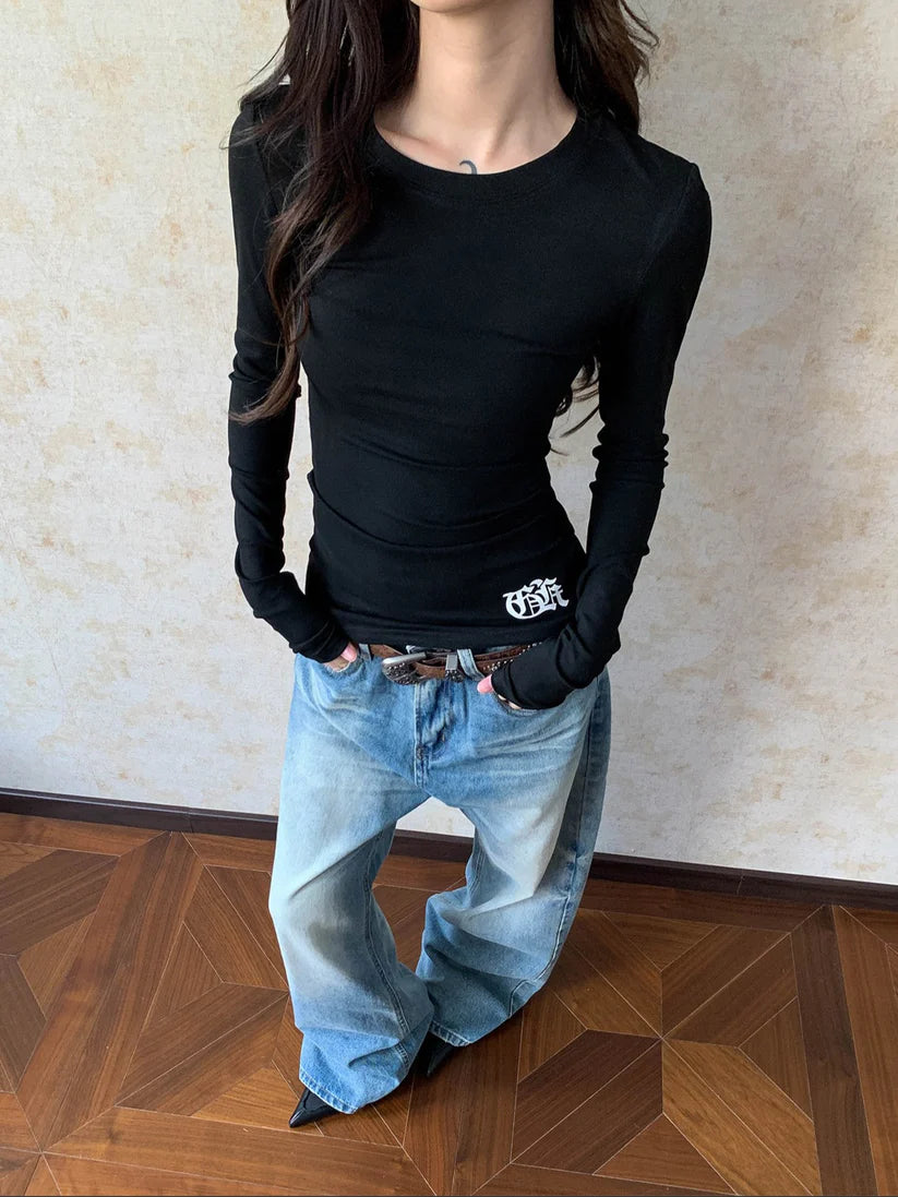 2-Way Logo Print Long Sleeve Tee TK0416