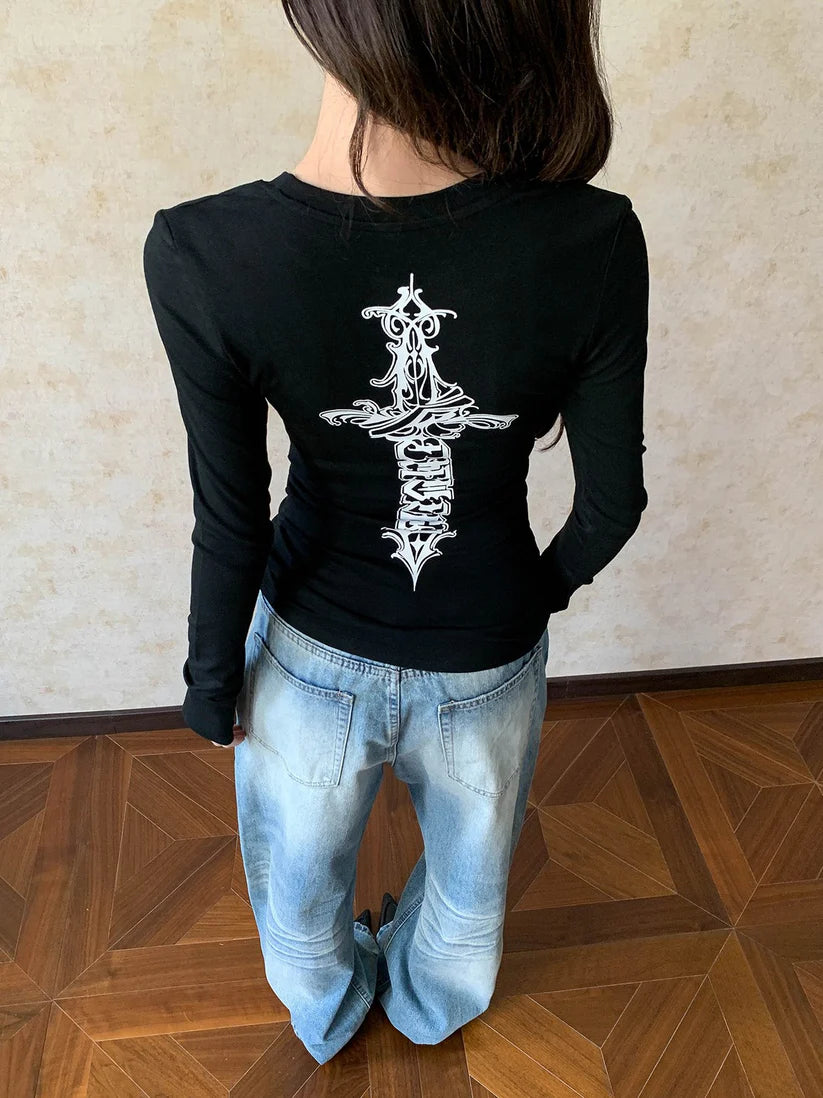 2-Way Logo Print Long Sleeve Tee TK0416