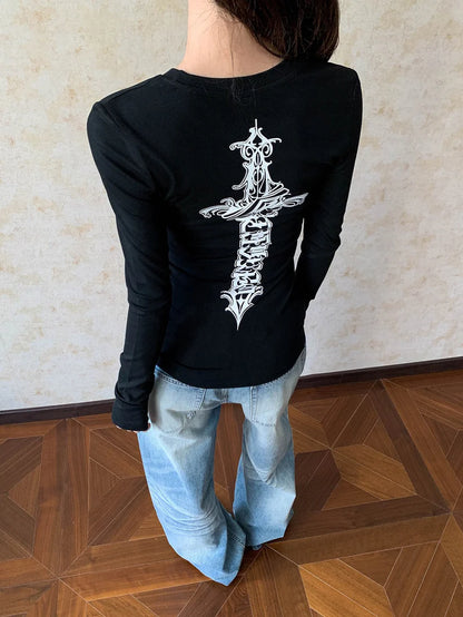 2-Way Logo Print Long Sleeve Tee TK0416