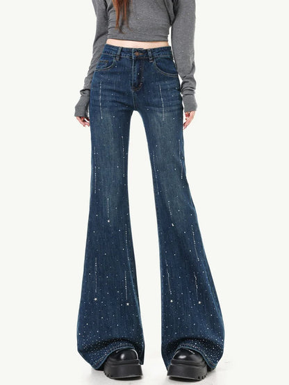 High-Waisted Rhinestone Flare Jeans TK0443