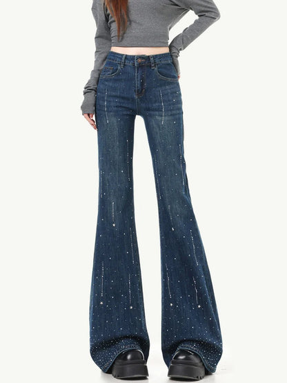 High-Waisted Rhinestone Flare Jeans TK0443