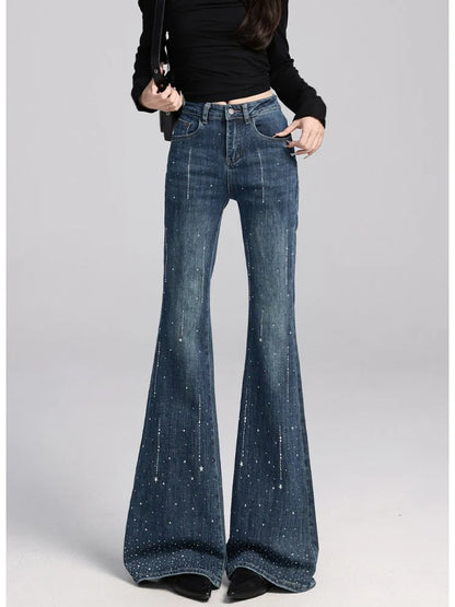 High-Waisted Rhinestone Flare Jeans TK0443