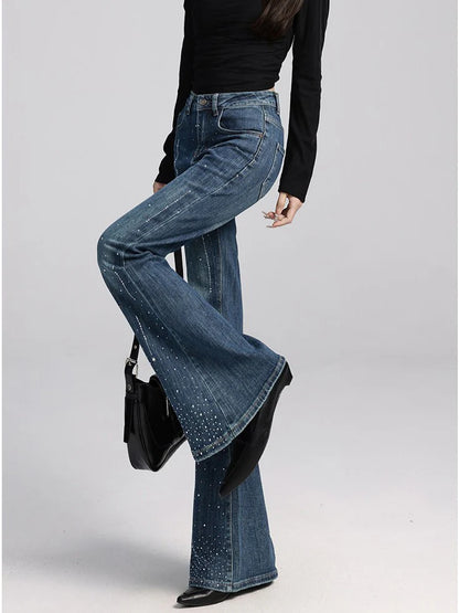 High-Waisted Rhinestone Flare Jeans TK0443