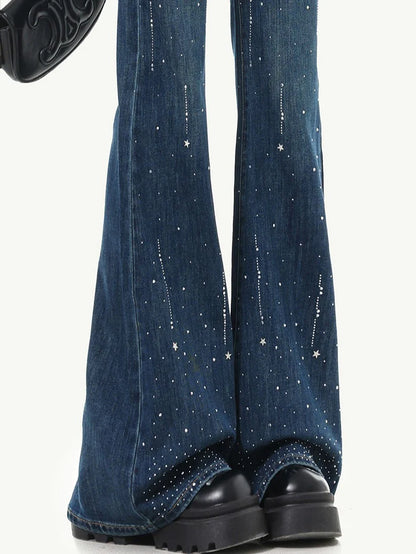 High-Waisted Rhinestone Flare Jeans TK0443