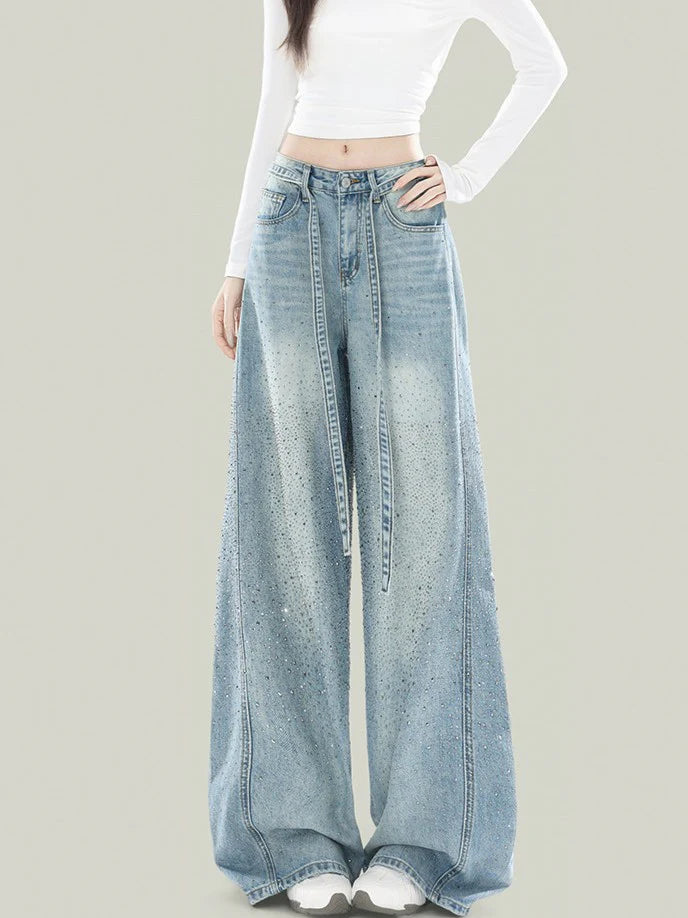 Rhinestone Barrel-Leg Jeans TK0469
