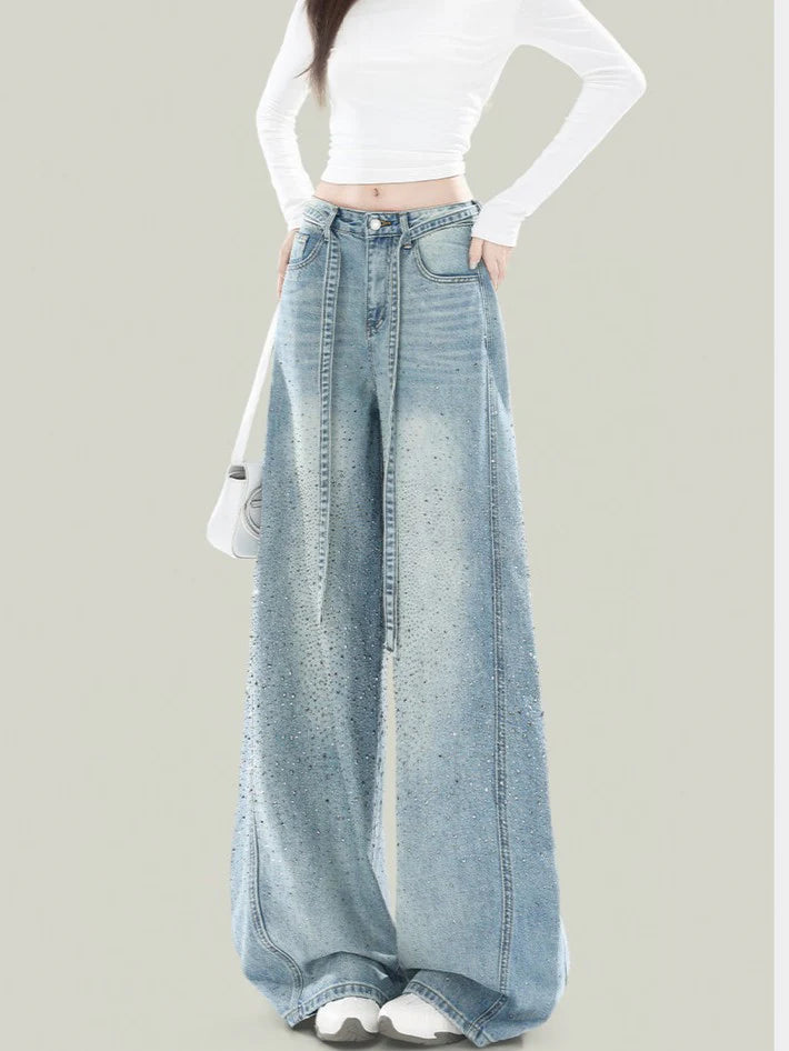 Rhinestone Barrel-Leg Jeans TK0469