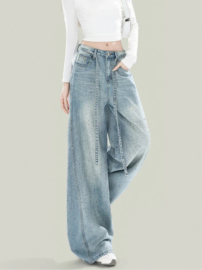 Rhinestone Barrel-Leg Jeans TK0469