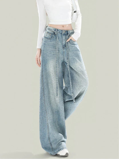 Rhinestone Barrel-Leg Jeans TK0469