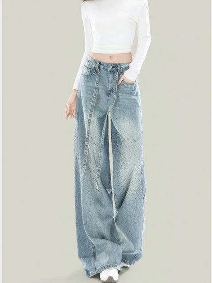 Rhinestone Barrel-Leg Jeans TK0469