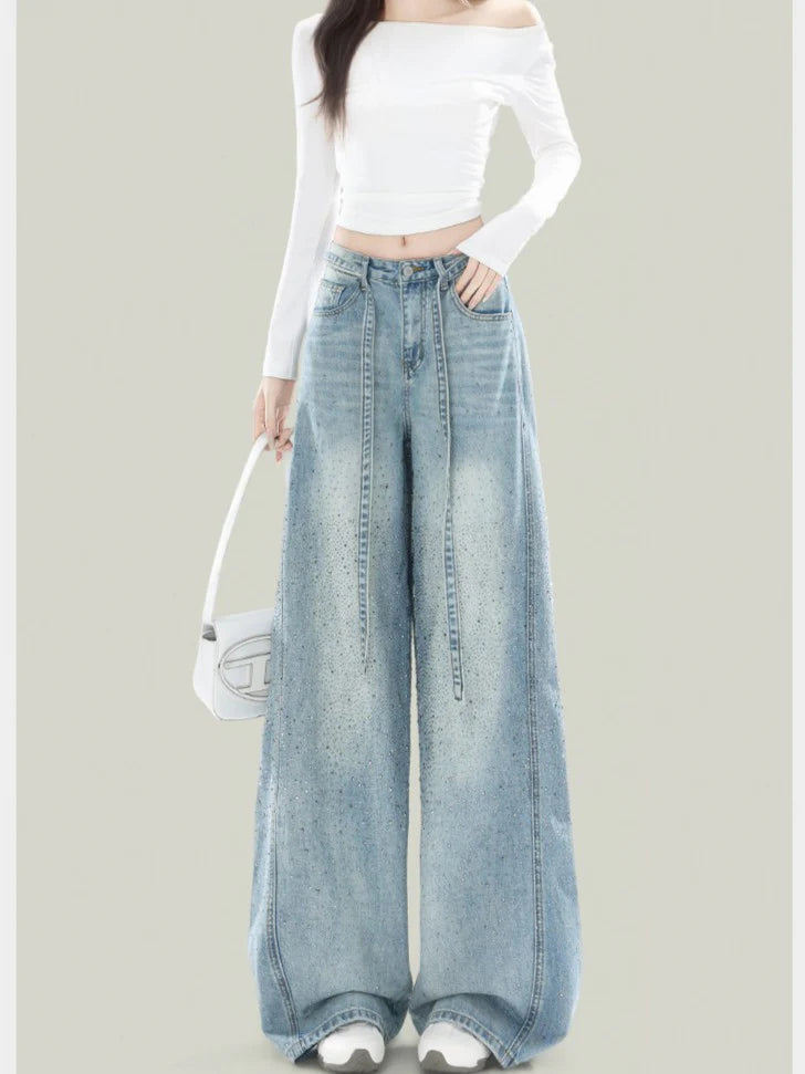 Rhinestone Barrel-Leg Jeans TK0469