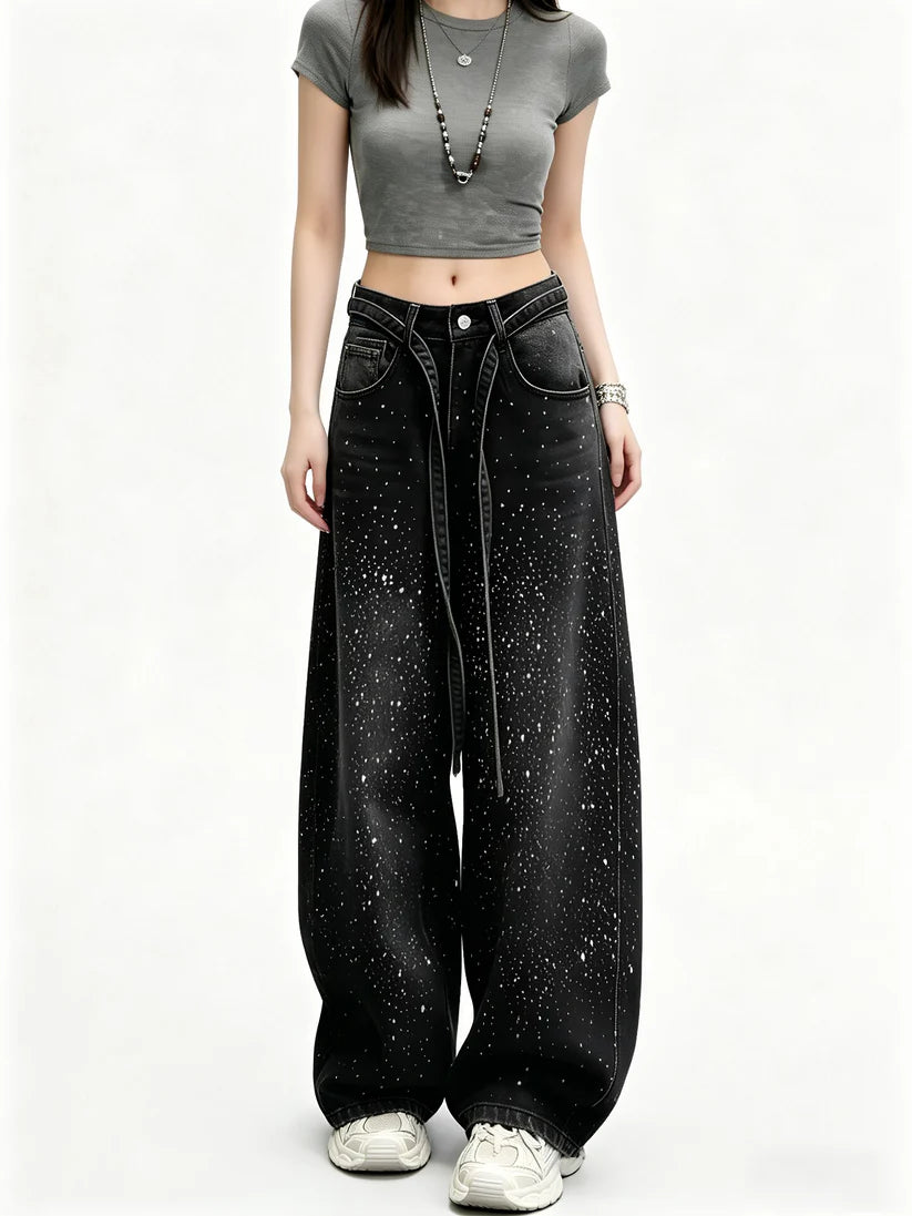 Rhinestone Barrel-Leg Jeans TK0469