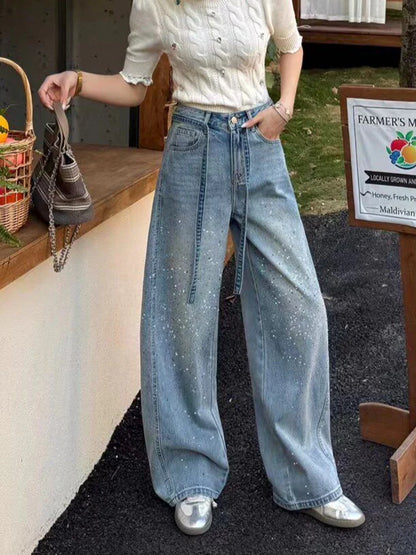 Rhinestone Barrel-Leg Jeans TK0469