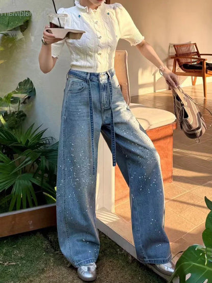 Rhinestone Barrel-Leg Jeans TK0469