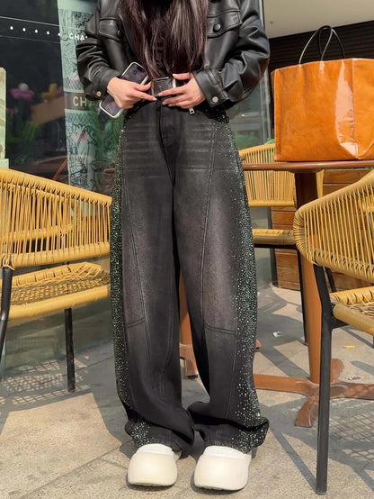 Rhinestone Wide Leg Jeans TK0484