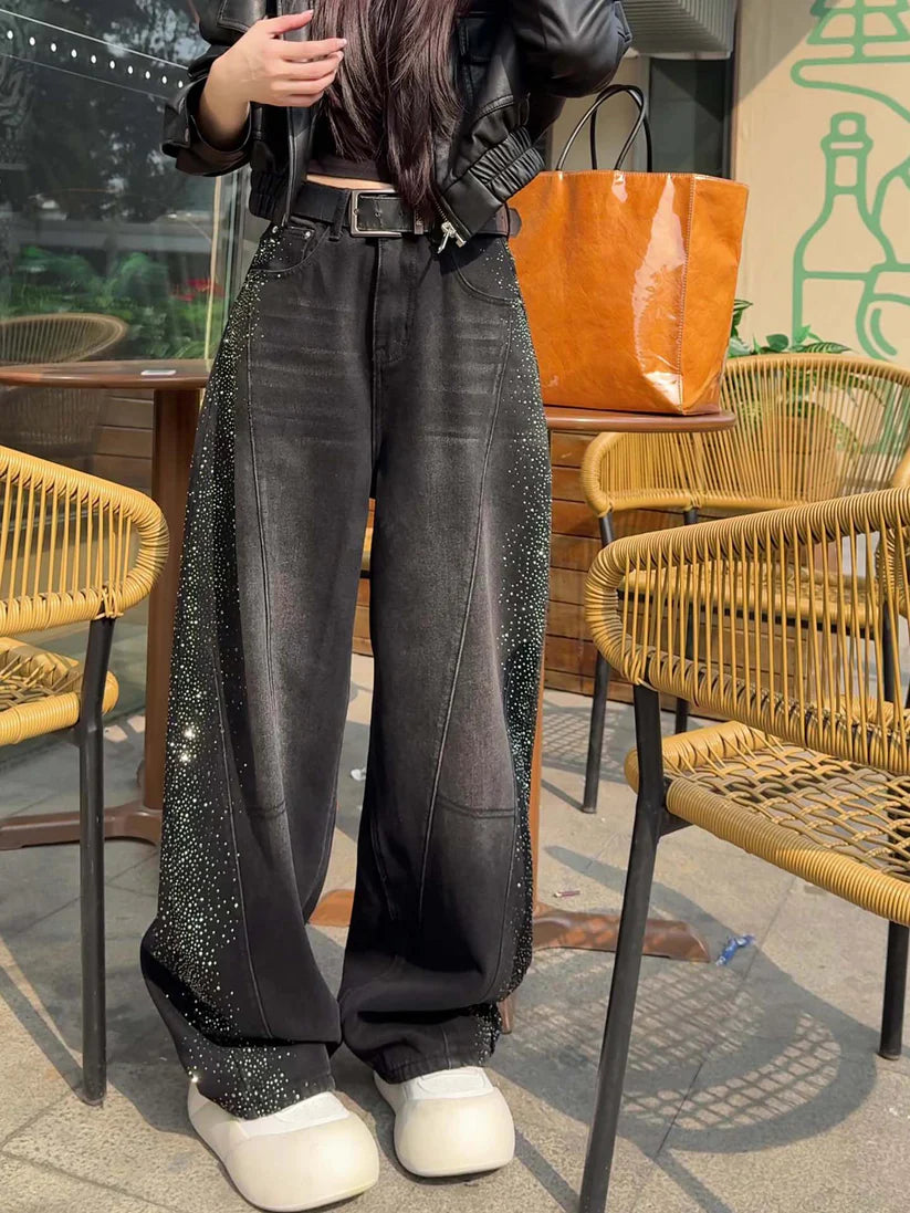 Rhinestone Wide Leg Jeans TK0484