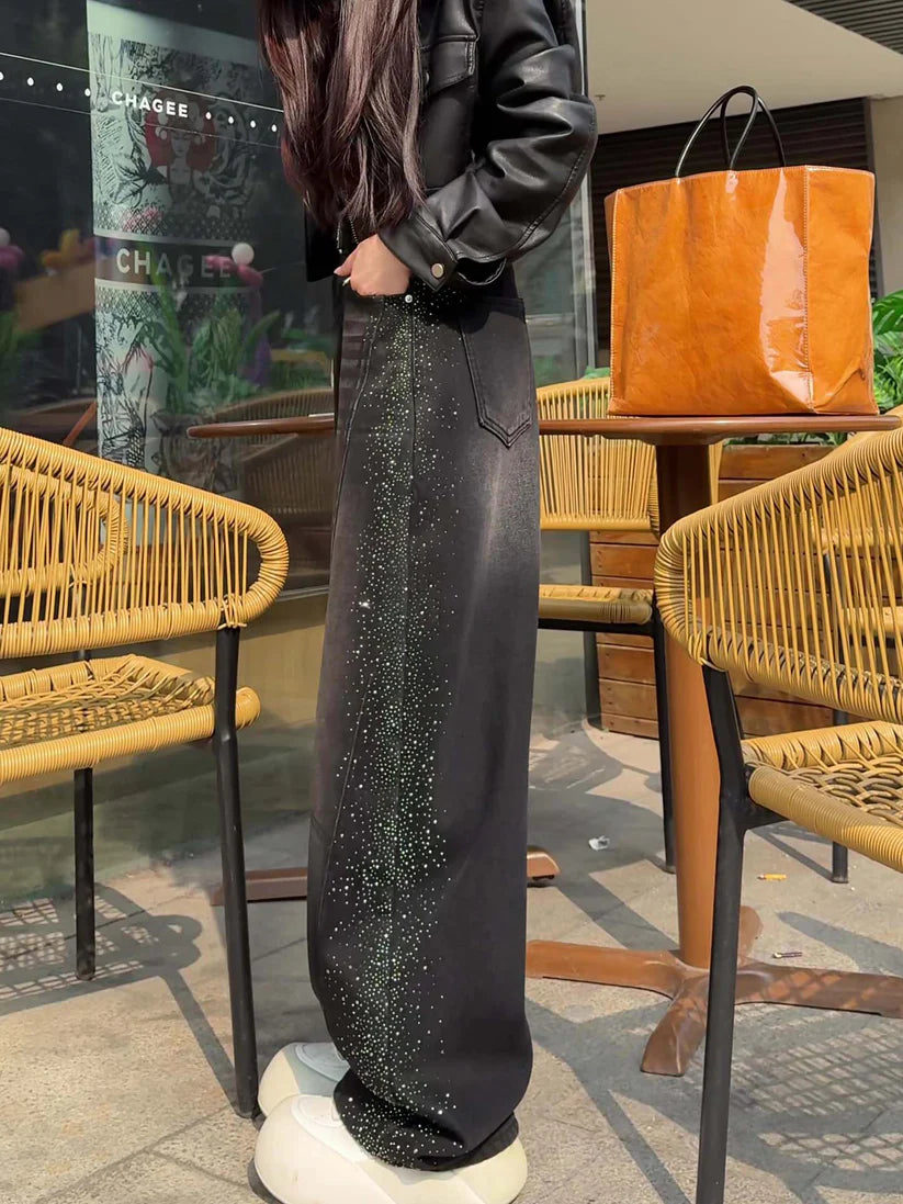 Rhinestone Wide Leg Jeans TK0484