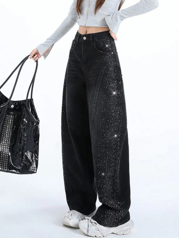Rhinestone Wide Leg Jeans TK0484