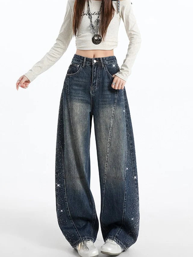 Rhinestone Wide Leg Jeans TK0484