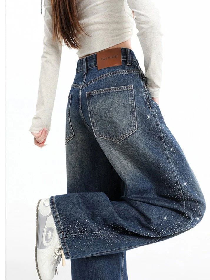 Rhinestone Wide Leg Jeans TK0484