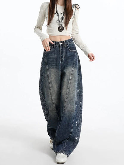 Rhinestone Wide Leg Jeans TK0484