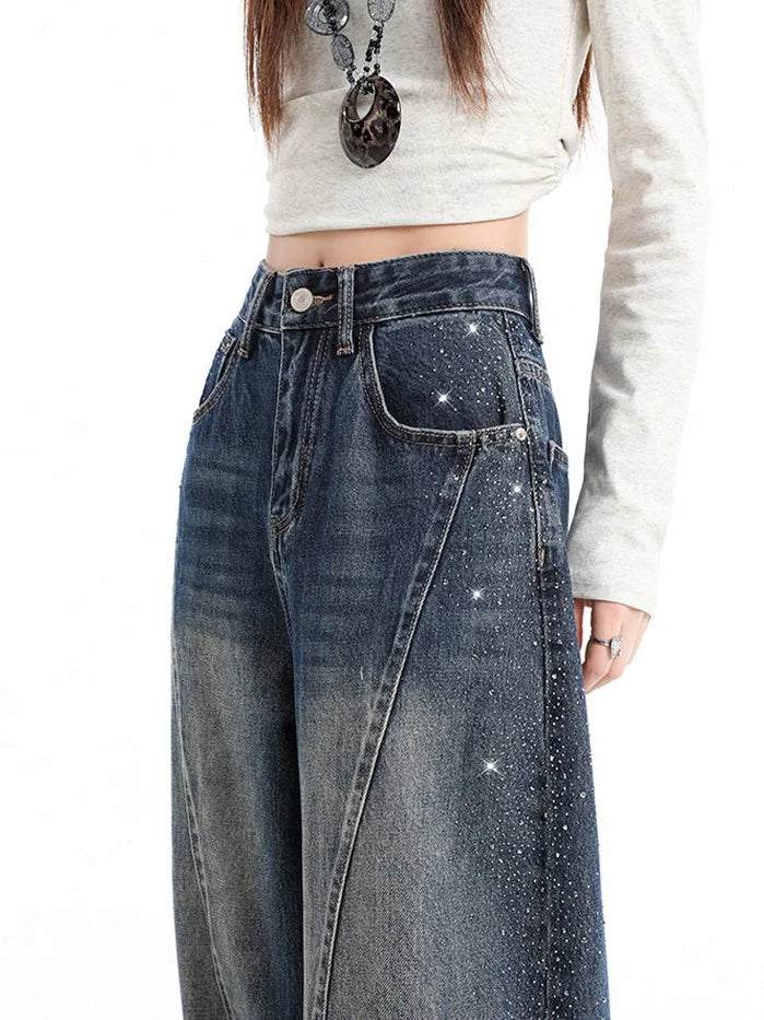 Rhinestone Wide Leg Jeans TK0484