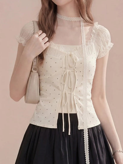 Polka Dot Puff Sleeve Top TK0495
