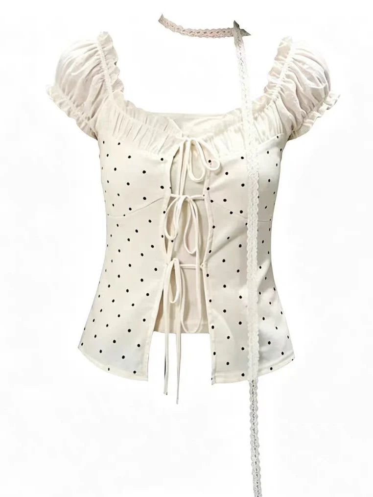 Polka Dot Puff Sleeve Top TK0495