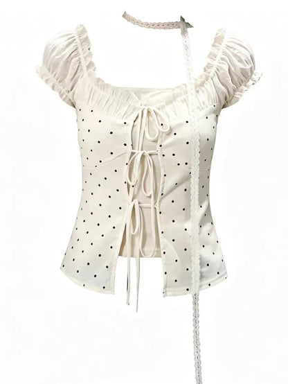 Polka Dot Puff Sleeve Top TK0495