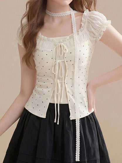 Polka Dot Puff Sleeve Top TK0495