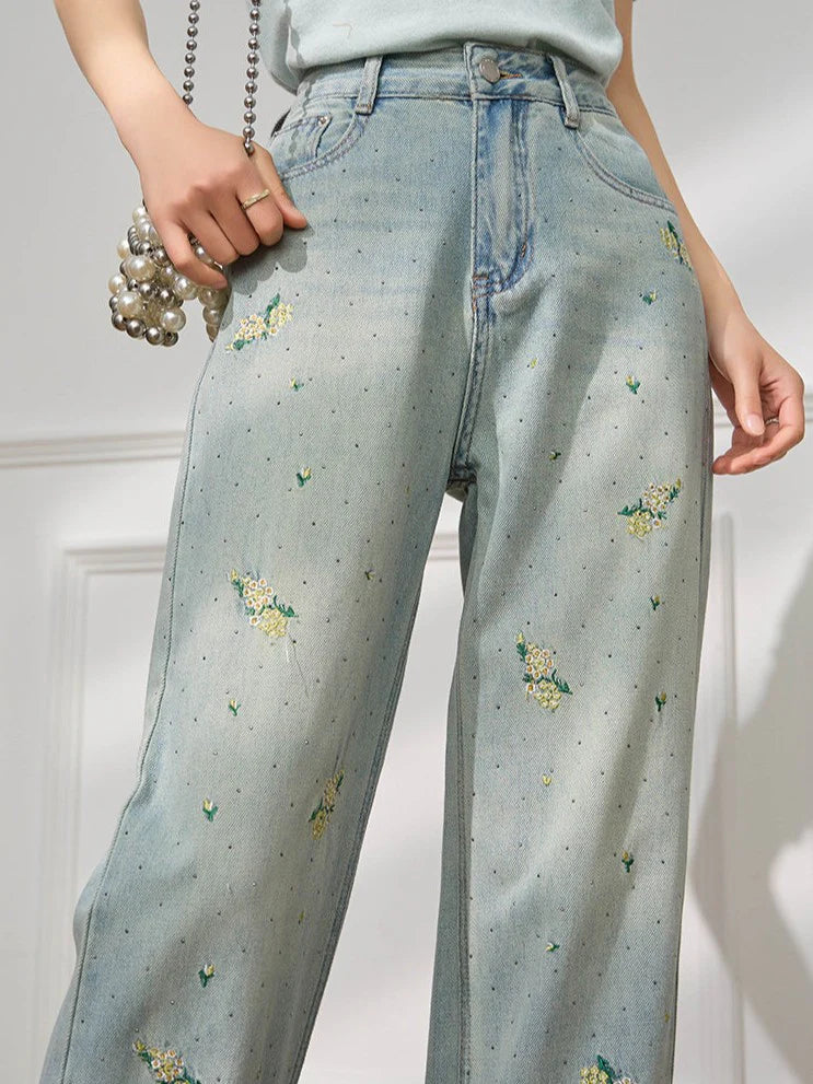 Floral Embroidered Relaxed Wide-Leg Jeans TK0514