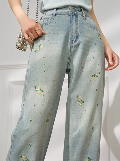 Floral Embroidered Relaxed Wide-Leg Jeans TK0514